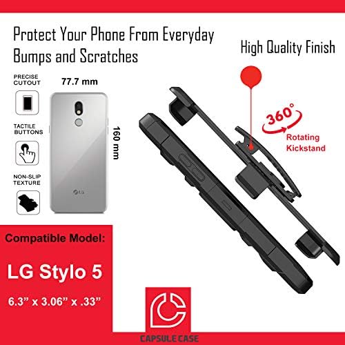 מארז Oyu תואם ל- LG Stylo 5 [שכבה כפולה חובה כבדה לחגורה קליפ אטום עמדת זעזועים נרתיק חור